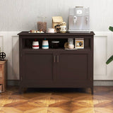 Dark Brown Wood 2-Door Dining Buffet Sideboard Cabinet with Open Storage Shelf