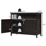 Dark Brown Wood 2-Door Dining Buffet Sideboard Cabinet with Open Storage Shelf