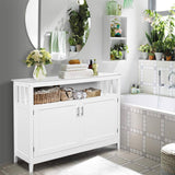 White Wood 2-Door Dining Buffet Sideboard Cabinet with Open Storage Shelf