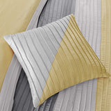 Queen Size 7 Piece Bed In A Bag Comforter Set Faux Silk Yellow Gray Stripes