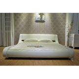 Queen Modern White Upholstered Platform Bed with Curved Sides & Headboard
