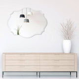 Modern Frameless 32 x 24 inch Scalloped Beveled Accent Bathroom Mirror