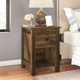 Farmhouse 1-Drawer Bedroom Nightstand with Open Shelf in Rustic Pine Finish