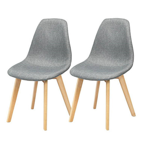 Set of 2 Mid-Century Modern Gray Linen Upholstered Dining Chair with Wood Legs