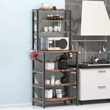 Modern Industrial Metal Wood Kitchen Baker's Rack Shelf Microwave Stand