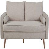 Modern Couch Beige Upholstered Sofa with with Mid-Century Style Wood Legs