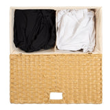 Folding 2-Bin Natural PE Wicker Linen Liner Laundry Hamper w/ Handles