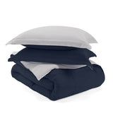 Full/Queen 3-Piece Microfiber Reversible Comforter Set in Navy Blue and Grey