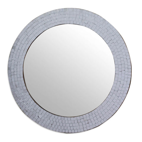 Modern Round Circular Bathroom Wall Mirror with Mosaic Glass Silver Frame