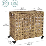 Tan PP Rattan 3-Basket Laundry Hamper Sorter Cart with Removable Cotton Bags