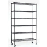 Heavy Duty 6-Shelf Adjustable Metal Shelving Rack with Casters