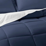 CA King Navy Microfiber Baffle-Box 6-Piece Reversible Bed-in-a-Bag Comforter Set