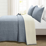 King Size 3-Piece Reversible Woven Cotton Quilt Set in Navy Cream