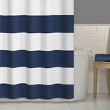 72 x 70 inch Polyester Navy Blue White Nautical Ocean Striped Shower Curtain