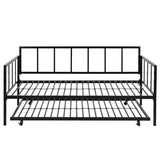 Twin size Heavy Duty Metal Daybed with Roll-Out Trundle Bed