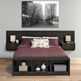 King size Modern Wall Mounted Floating Headboard with Nightstands in Black
