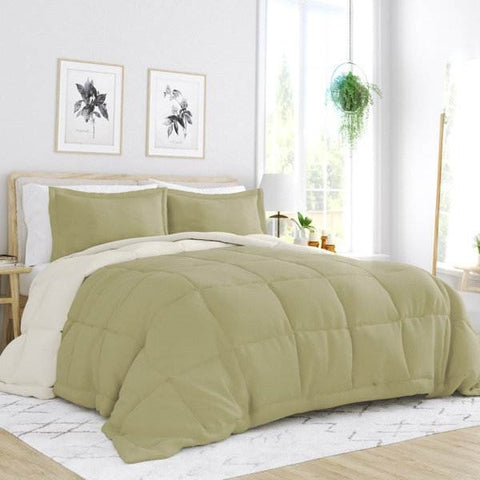 Twin/Twin XL 2-Piece Microfiber Reversible Comforter Set in Sage Green/Cream