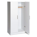 White 2-Door Wardrobe Cabinet with Hanging Rail and Storage Shelf