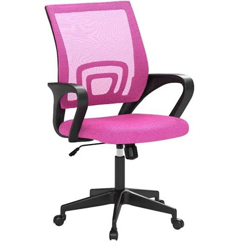 Pink Modern Mid-Back Ergonomic Mesh Office Desk Chair with Armrest on Wheels