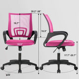 Pink Modern Mid-Back Ergonomic Mesh Office Desk Chair with Armrest on Wheels