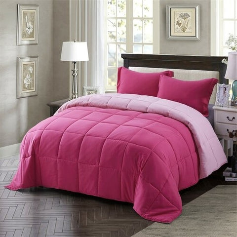 Full/Queen Traditional Microfiber Reversible 3 Piece Comforter Set in Pink
