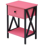 Set of 2 - 1-Drawer Nightstand Bedside Table in Pink and Black
