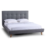 Full Modern Grey Linen Upholstered Platform Bed with Button Tufted Headboard
