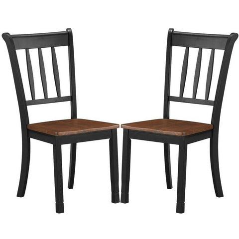 Set of 2 Solid Wood Black Mission Style Armless Dining Chairs with Brown Seat