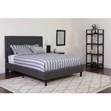 Queen size Dark Gray Fabric Upholstered Platform Bed Frame with Headboard