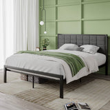 Queen Metal Platform Bed Frame with Gray Button Tufted Upholstered Headboard