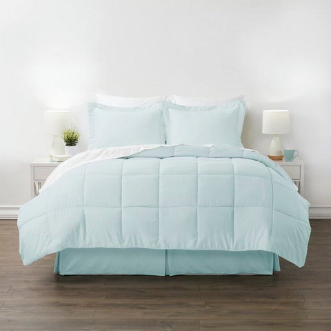 Queen Microfiber 6-Piece Reversible Bed-in-a-Bag Comforter Set in Aqua Blue