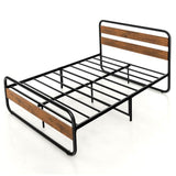 Queen Industrial Wood and Metal Tube Platform Bed with Headboard and Footboard