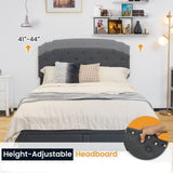 Queen Size Grey Linen Adjustable Headboard 4 Drawer Storage Platform Bed