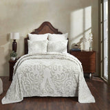 Queen Size 100-Percent Cotton Chenille 3-Piece Coverlet Bedspread Set in Ivory