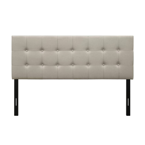 Queen Button-Tufted Headboard in Light Grey Beige Taupe Upholstered Fabric