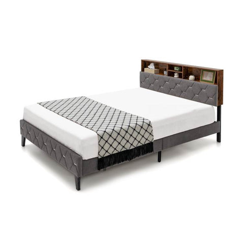 Queen Size Velvet Upholstered Open/Close Storage Headboard Platform Bed