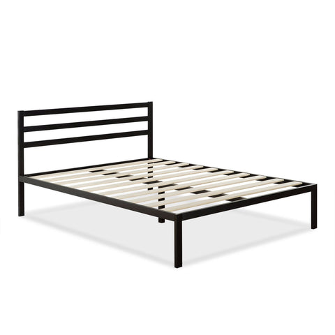 Queen Metal Platform Bed Frame with Headboard and Wood Slats