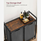 Modern Grey 2-Basket Laundry Hamper Sorter Black Frame Rustic Brown Top Shelf