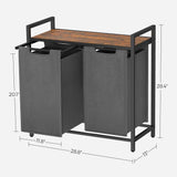Modern Grey 2-Basket Laundry Hamper Sorter Black Frame Rustic Brown Top Shelf