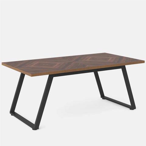 Modern Farmhouse 63-inch Rectangle Dining Table Brown Wood Top Black Metal Frame
