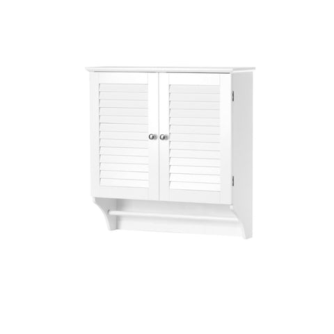 White Bathroom Wall Cabinet with 2 Louver Shutter Doors and Shelf