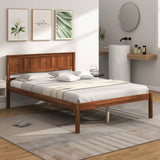 Full Size Retro Wood Platform Bed Frame with Headboard in Walnut