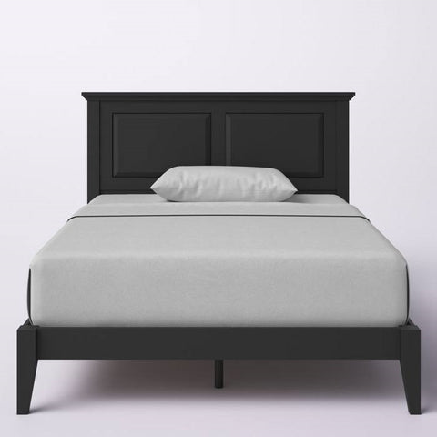 Full Traditional Solid Oak Wooden Platform Bed Frame with Headboard in Black