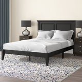 Full Traditional Solid Oak Wooden Platform Bed Frame with Headboard in Black