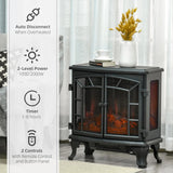 Black Remote Controlled Electric Fireplace Heater Realistic LED Flames and Logs