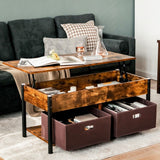 Rustic FarmHouse Lift-Top Multi Purpose Coffee Table with 2 Storage Drawers Bins