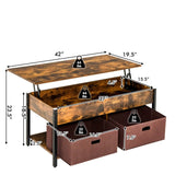 Rustic FarmHouse Lift-Top Multi Purpose Coffee Table with 2 Storage Drawers Bins