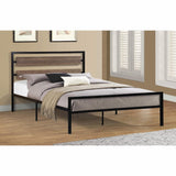 Full Size Industrial Metal Platform Bed Frame with Wood Panel Headboard