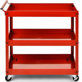 Red Steel Frame Kitchen Serving Utility Cart on Wheels with 2 Bottom Shelves