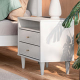 Farmhouse Rustic White Mid Century 2 Drawer Nightstand